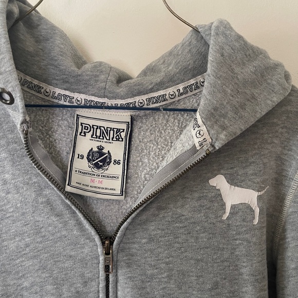 Vintage PINK Victoria’s Secret grey hoodie medium Sequin heart on the back Y2K - Picture 5 of 10